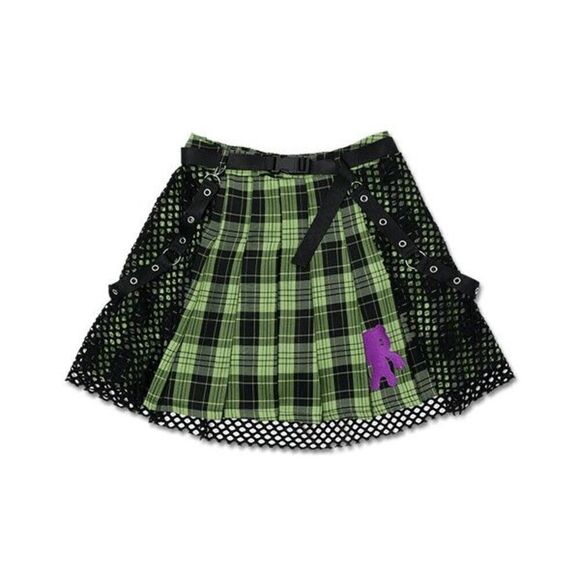 Gloomy Bear Emo Punk Rave Green and Black Mesh Utility Skirt Size M - Picture 2 of 3